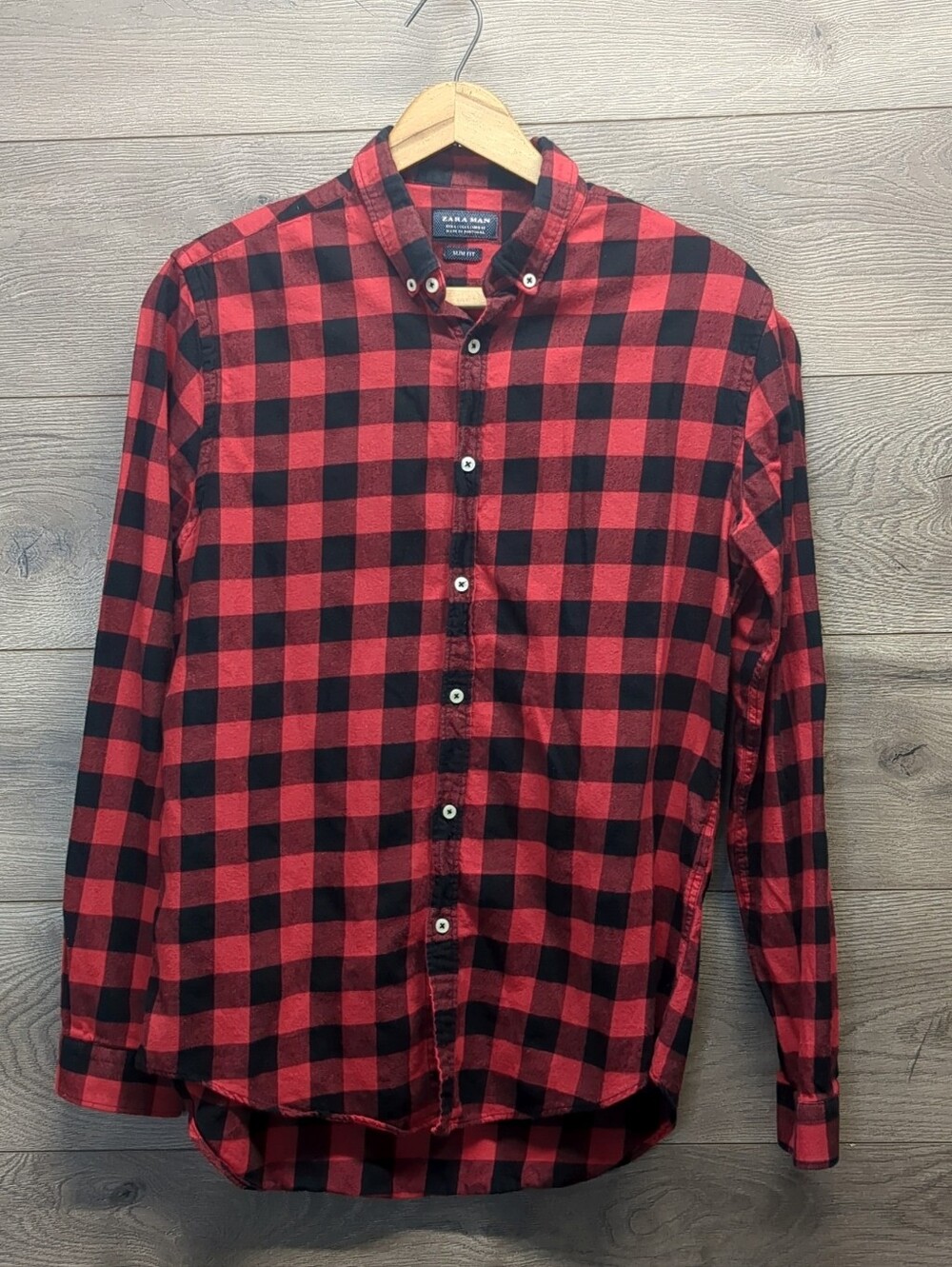 Zara Man Red Flannel Button Top Size Large